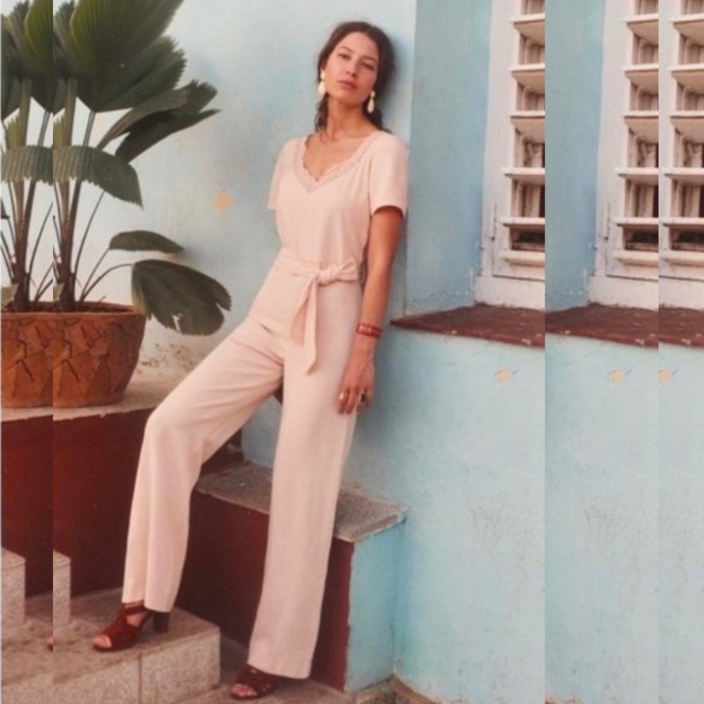 NWT Sezane Combinaison Louis Jumpsuit, Size 38, in Rosy Beige